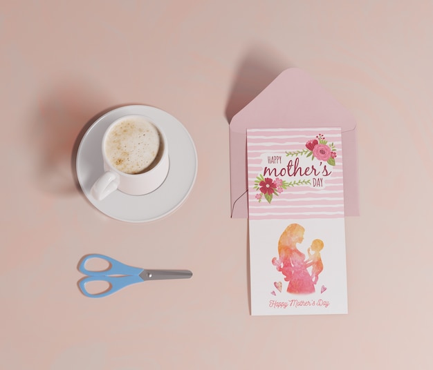 Top view mothers day greeting card