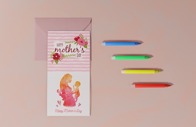 PSD top view mothers day greeting card