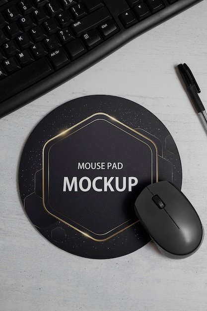 PSD vista dall'alto del mockup del tappetino per mouse