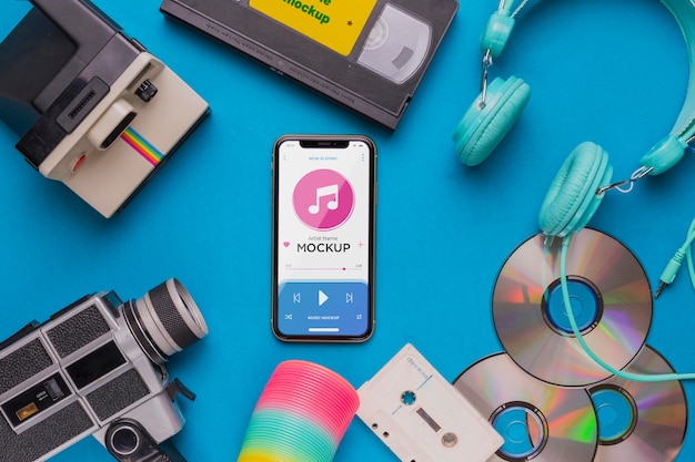 PSD top view music concept with smartphone