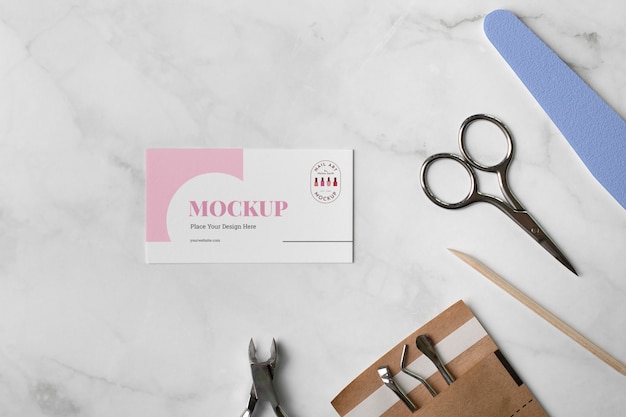 PSD top view on nails business card mockup