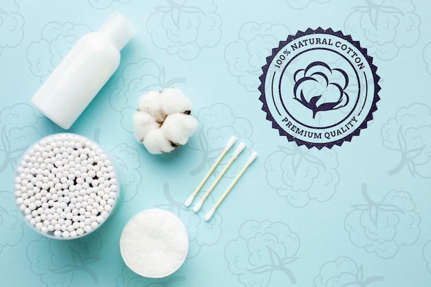 Top view natural cotton swabs concept