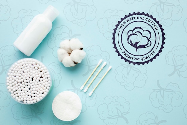 PSD top view natural cotton swabs concept