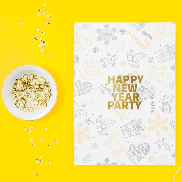 Top view new year card mock-up