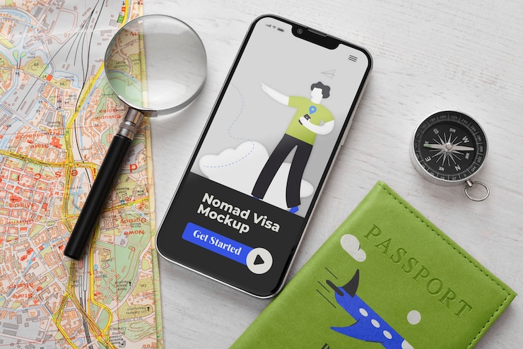 PSD top view over  nomad visa mockup