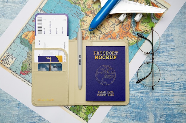 Top view on nomad visa mockup