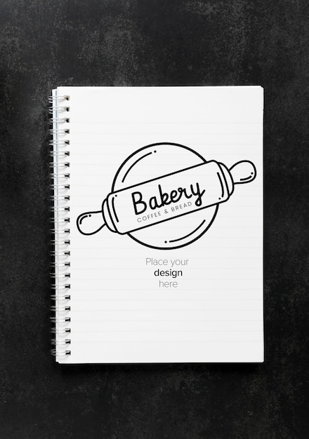 Top view of notebook for bakery