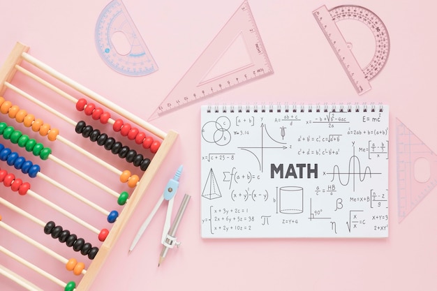 Top view of notebook with different rulers