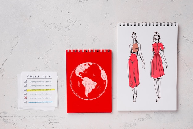 top view notebooks mock-up on desk