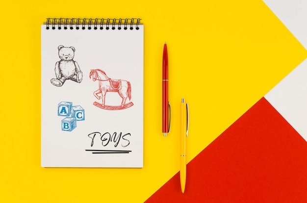 top view notepad mock-up on colorful background