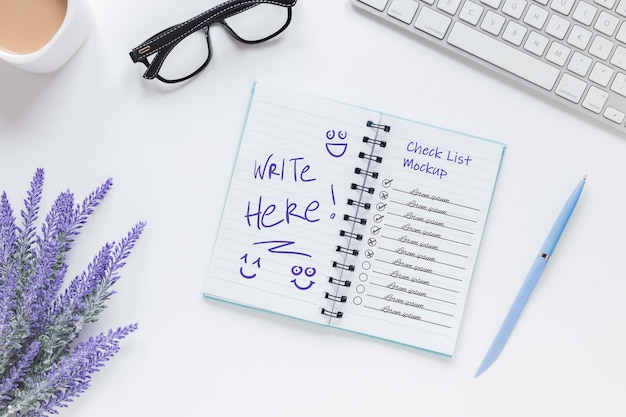 Top view notepad with list on the desk