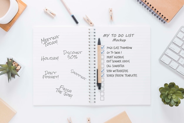 top view notepad with to do list