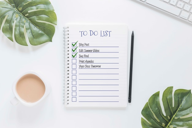 top view notepad with to do list