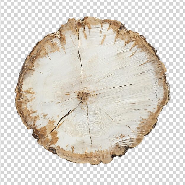 Top view of birch tree trunk cross section isolated on transparent background