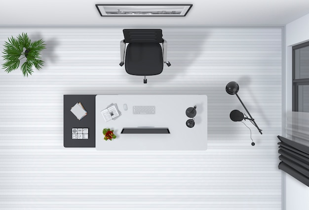 PSD Вид сверху интерьера современного офиса в 3d-рендеринге