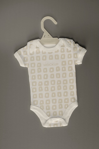 PSD top view of onesie with hanger for newborn babies