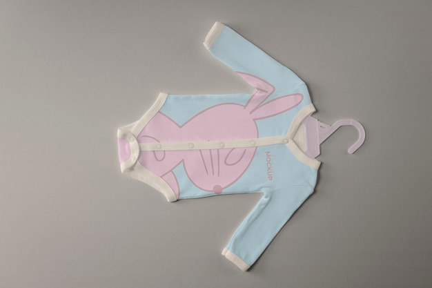 PSD top view of onesie with hanger for newborn babies