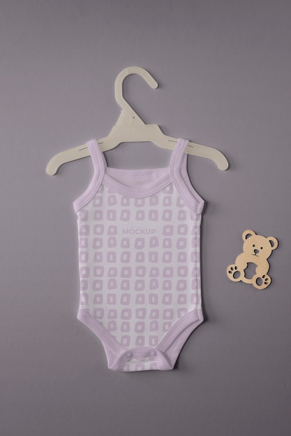 PSD top view of onesie with hanger for newborn babies