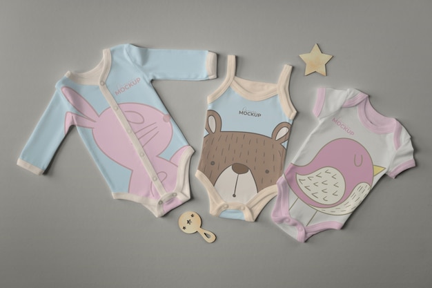 PSD top view of onesies for newborn babies