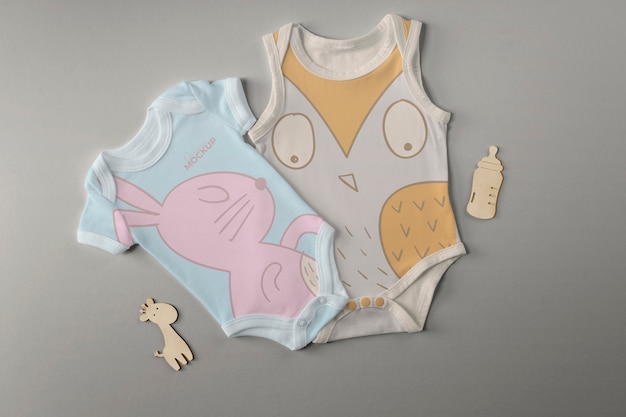 PSD top view of onesies for newborn babies