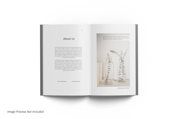 PSD top view open books editorial magazine mockup