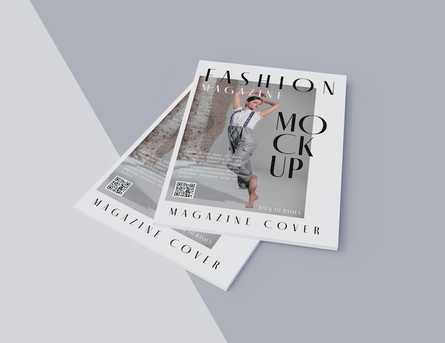 Top view on opened magazine design mockup