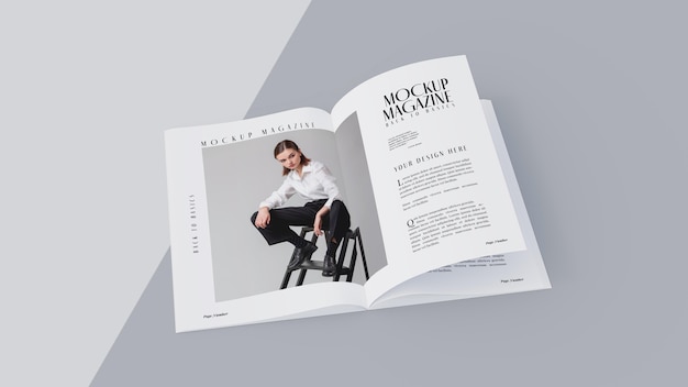 Top view on opened magazine design mockup