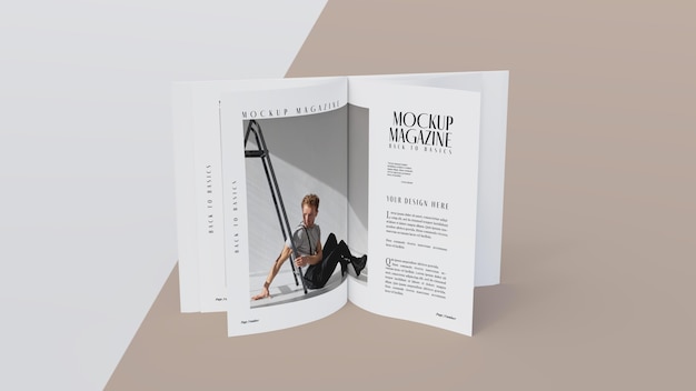 Top view on opened magazine design mockup