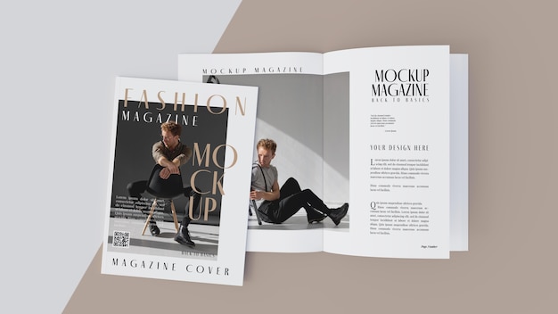 PSD top view on opened magazine design mockup