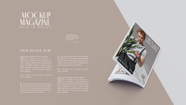 PSD top view on opened magazine design mockup