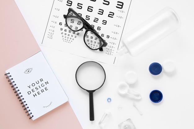 top view optics still life arrangement