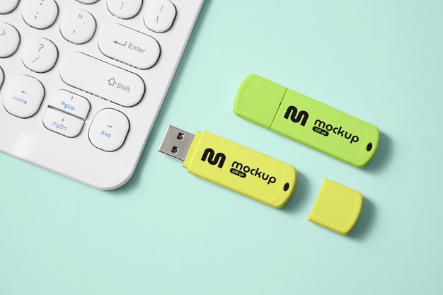 Вид сверху на дизайн макета usb