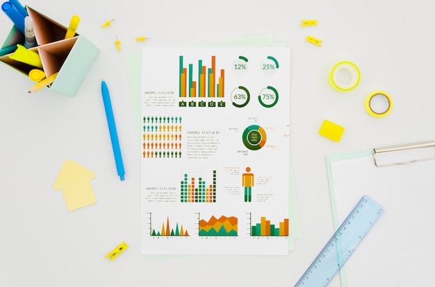 top view paper mock-up with different graphs