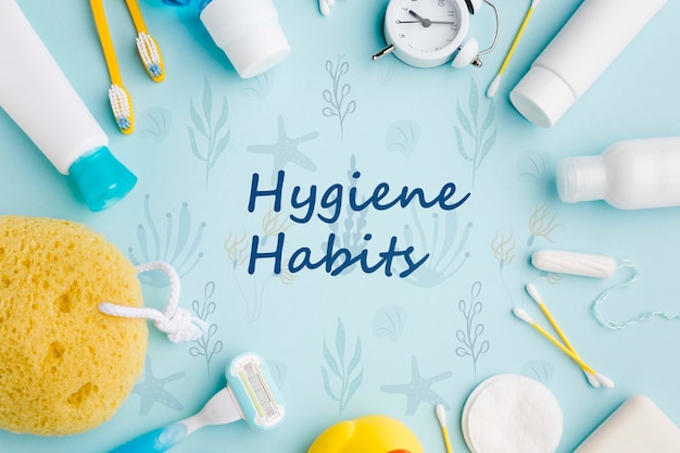 Top view personal care accessories for hygiene habits