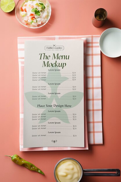 PSD top view over  peruvian menu mockup