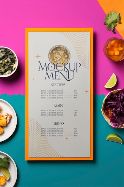 PSD top view over  peruvian menu mockup