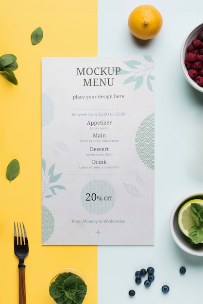 PSD top view over  peruvian menu mockup