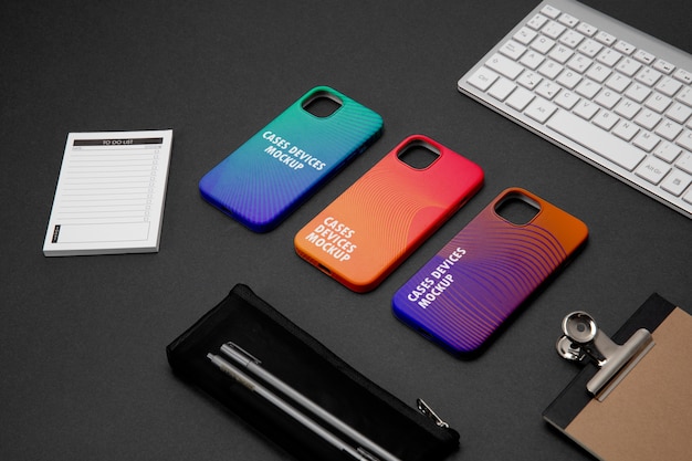 PSD top view on phone case mockup