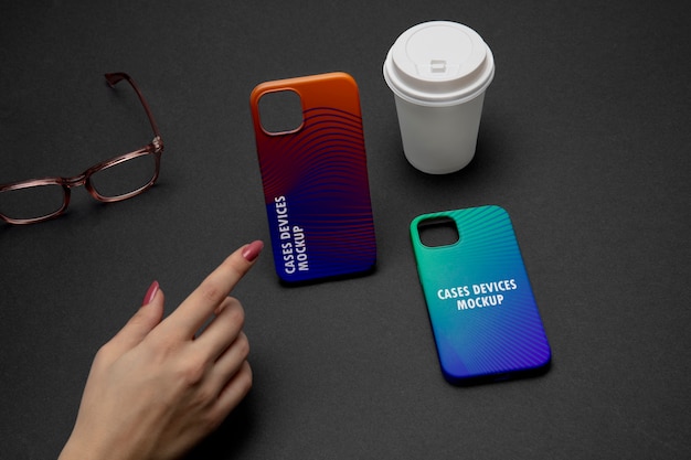 PSD top view on phone case mockup