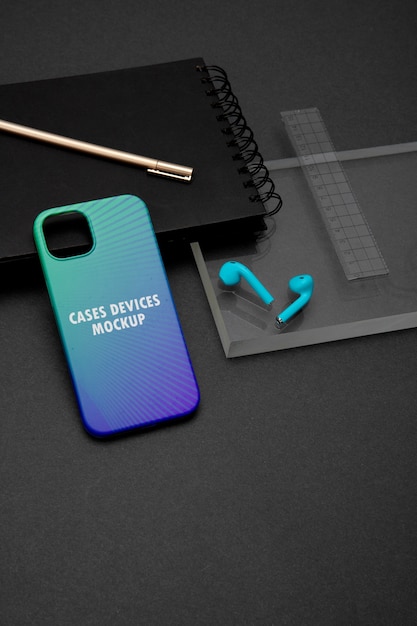 PSD top view on phone case mockup