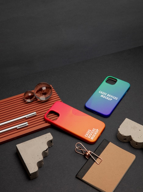 PSD top view on phone case mockup