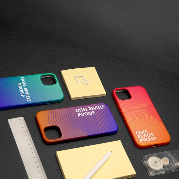 PSD top view on phone case mockup