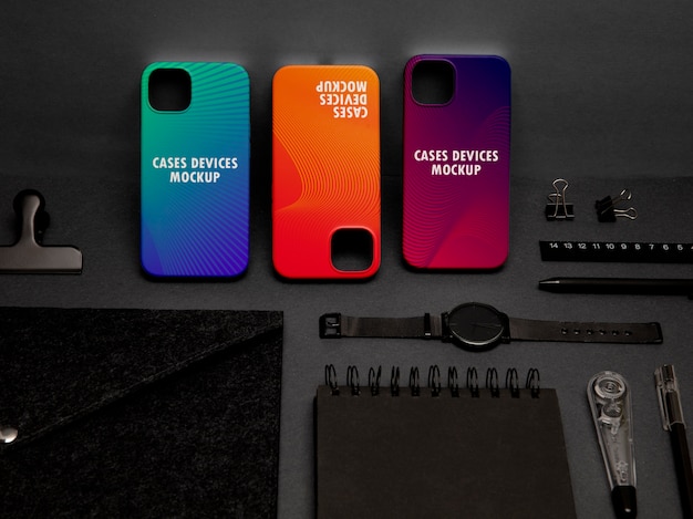 PSD top view on phone case mockup