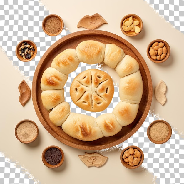 Top view of pide bowls with date placed on transparent background made by muslims for ramadan