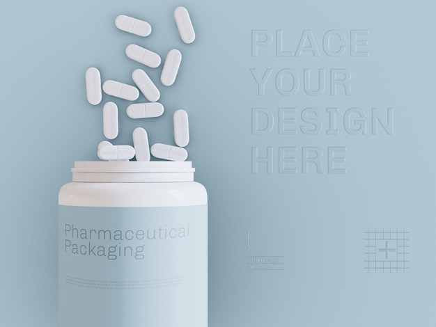 Top view of pill bottle and pills mockup