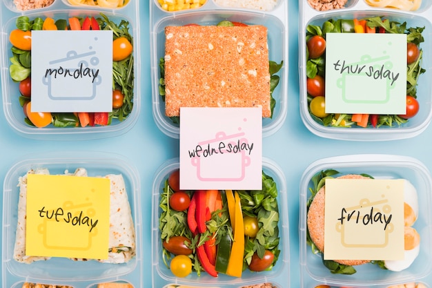 Vista dall'alto dei pasti previsti per l'alimentazione