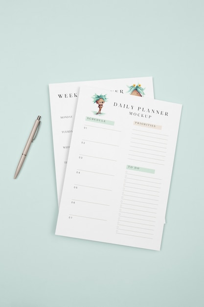 PSD top view on planner mockup design