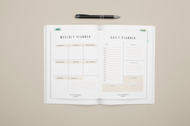 Top view on planner mockup design