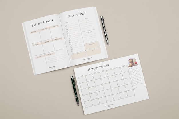 PSD top view on planner mockup design