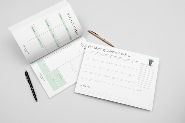 PSD top view on planner mockup design